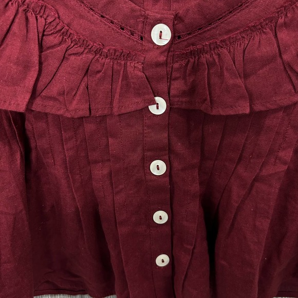 Free People Womens V-Neck Ruffle Trim 3/4 Sleeve Button Front Cropped Top S - Picture 4 of 10